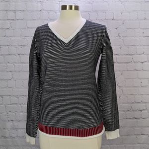 Nivo by Lanctot Golf Sweater Sz Medium Black White Polka Dot Coral Glacier Club